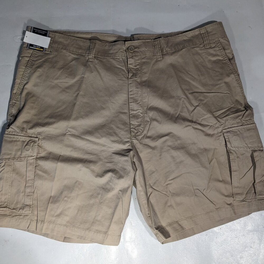 NEW Big Mens Roundtree & Yorke Cargo Shorts Cotton (9" Inseam) Khaki